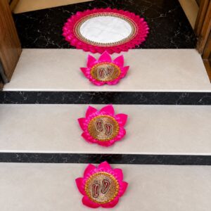 handcrafted lotus footprint entrance decor set with floral rangoli mat
